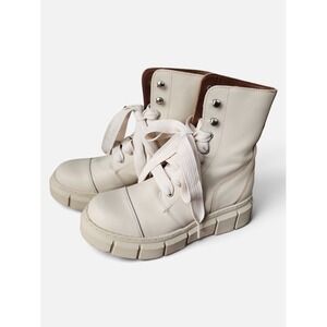 Alohas Chunky Leather Combat Boots Women US 7.5 EU38 Beige Grunge Premium Chunky